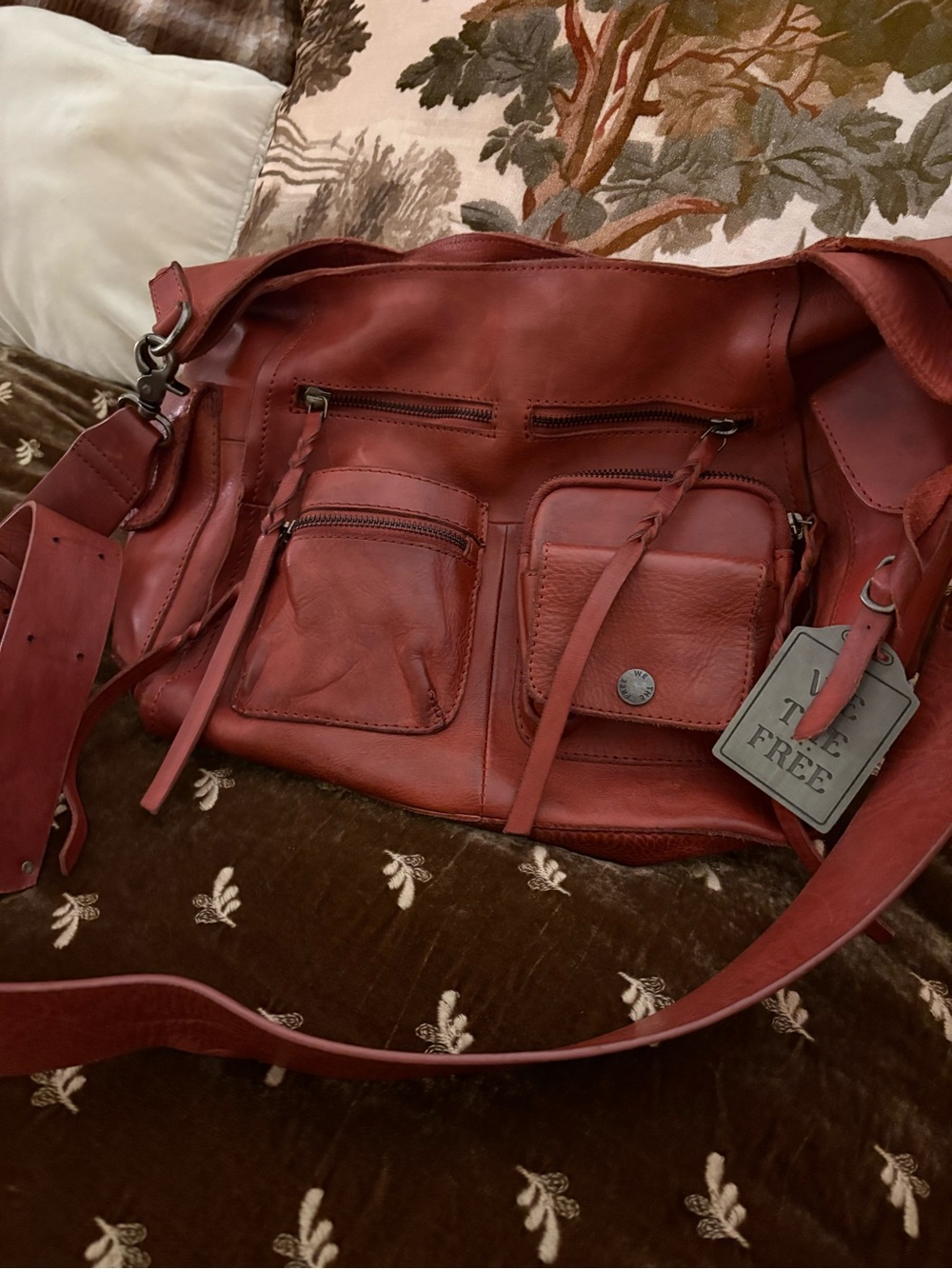 Free People Crossbody Leather Bag in Rust Red